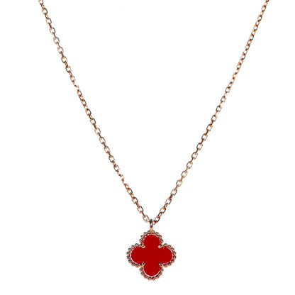 Van Cleef & Arpels 18K Rose Gold Carnelian Sweet Alhambra Pendant Necklace 1 of 6