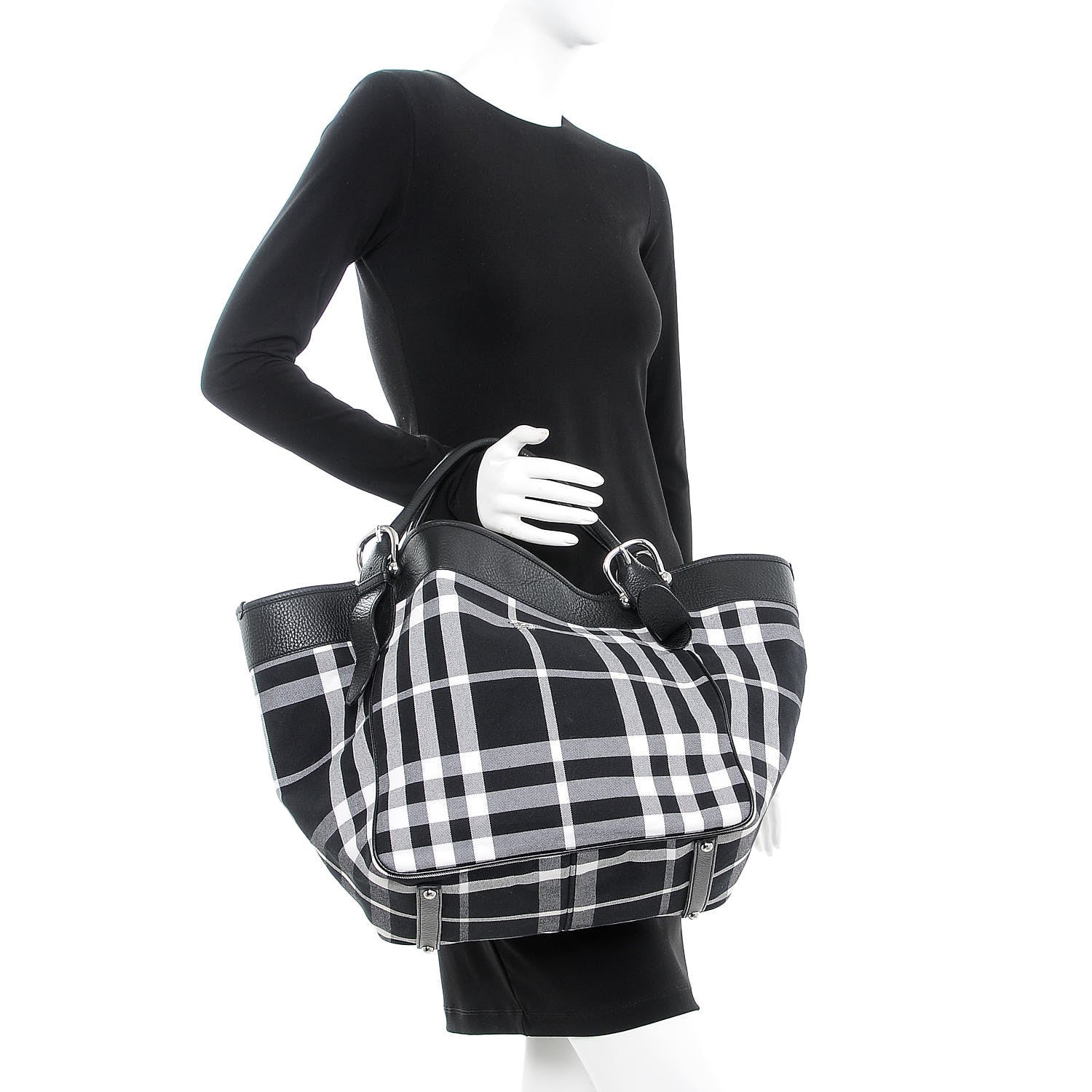 Burberry Calfskin Beat Check Tote Black 2 of 11