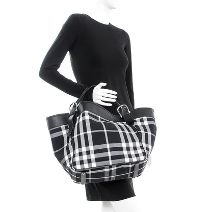 Burberry Calfskin Beat Check Tote Black 2 of 11