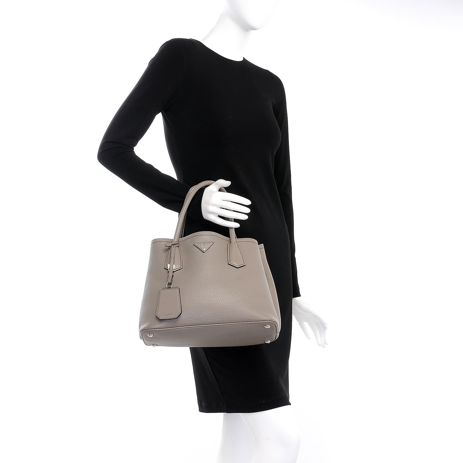 Prada Vitello Daino Small Double Bag Argilla Black 3 of 13