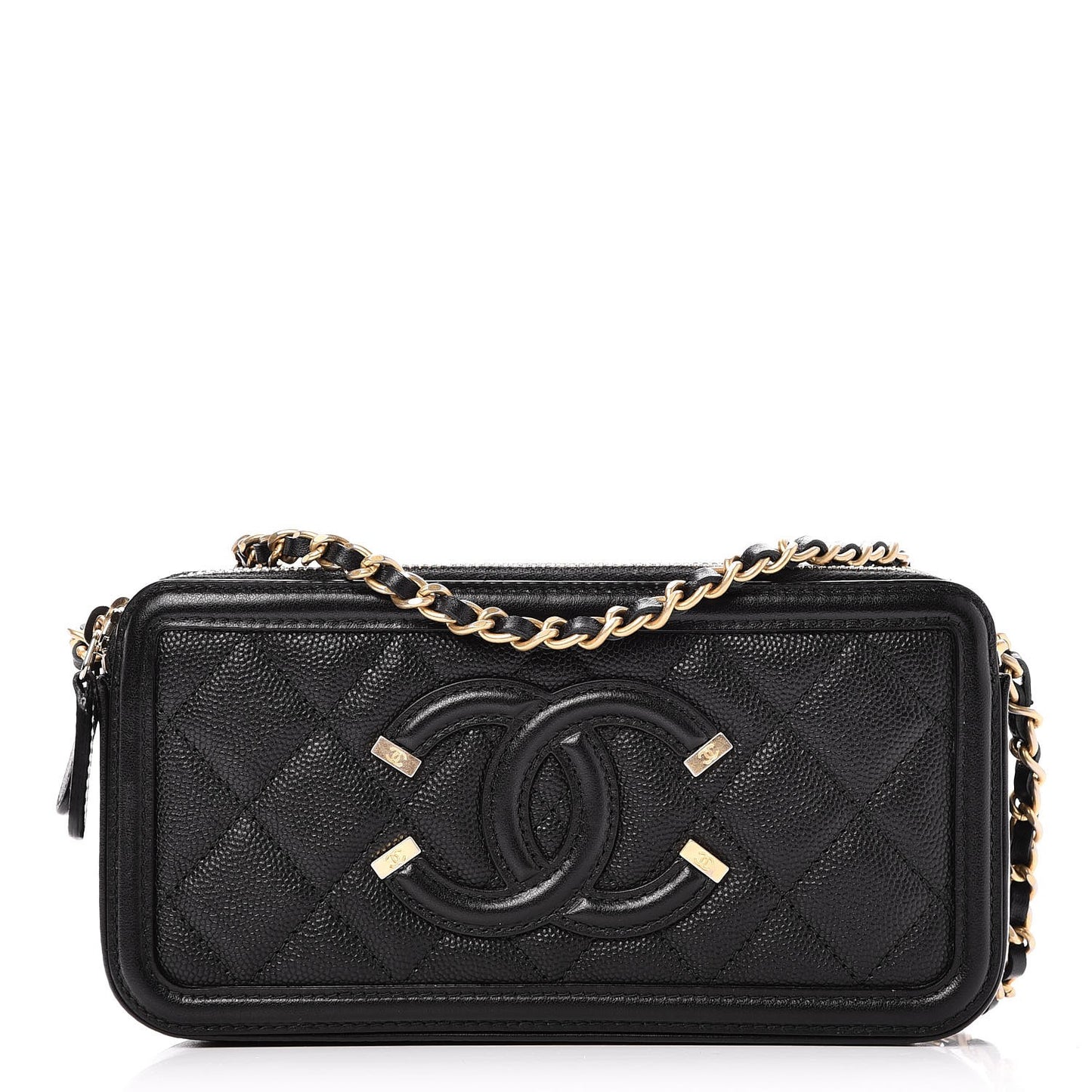 Caviar Quilted CC Filigree Clutch With Chain Black