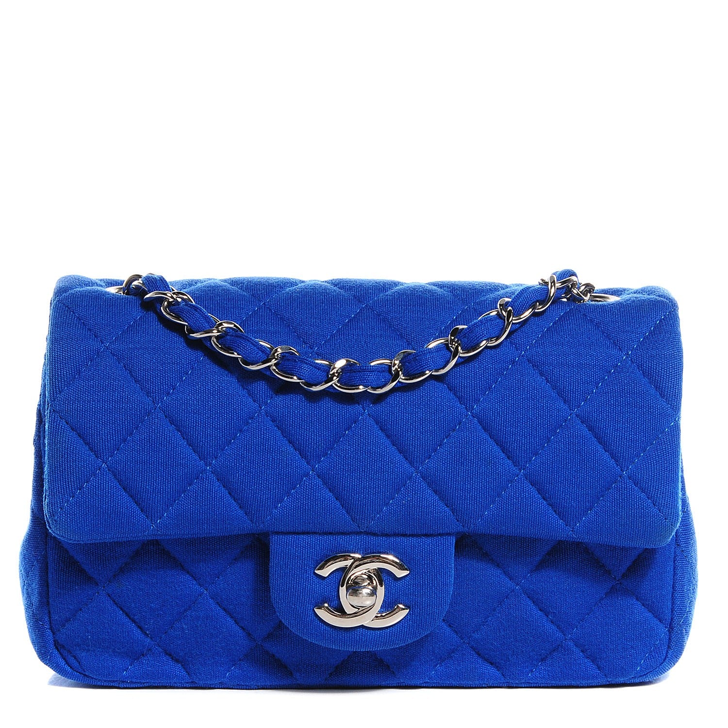 Chanel Jersey Quilted Mini Rectangular Flap Blue 1 of 8