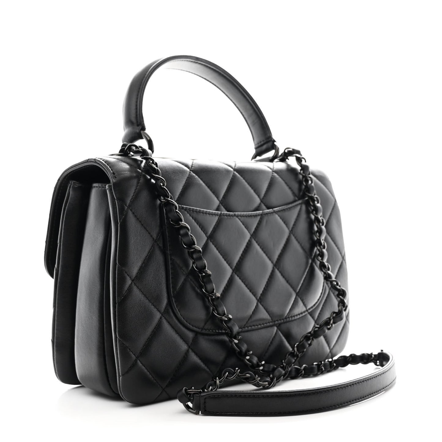 Lambskin Quilted Small Trendy CC Dual Handle Flap Bag So Black