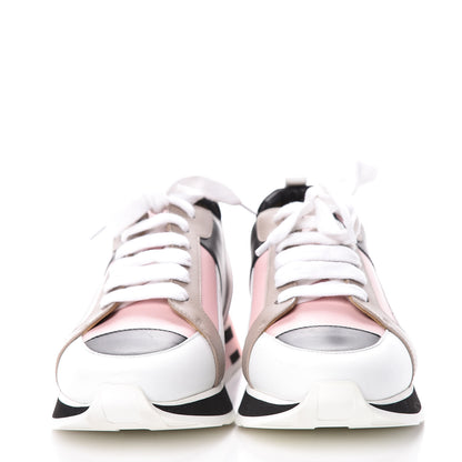Hermes Calfskin Rebus Sneakers 38.5 Rose Aube Black White 2 of 18