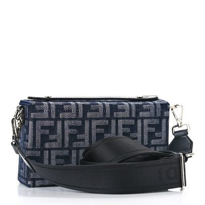 Fendi Fabric Jacquard Reactive Jean Denim Vitello Cover FF Baguette Soft Trunk Blue Black 2 of 7