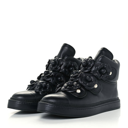 Chanel Lambskin Camellia High Top Sneakers 40 Navy 2 of 10