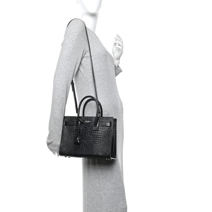 Saint Laurent Calfskin Crocodile Embossed Baby Sac De Jour Black 2 of 15