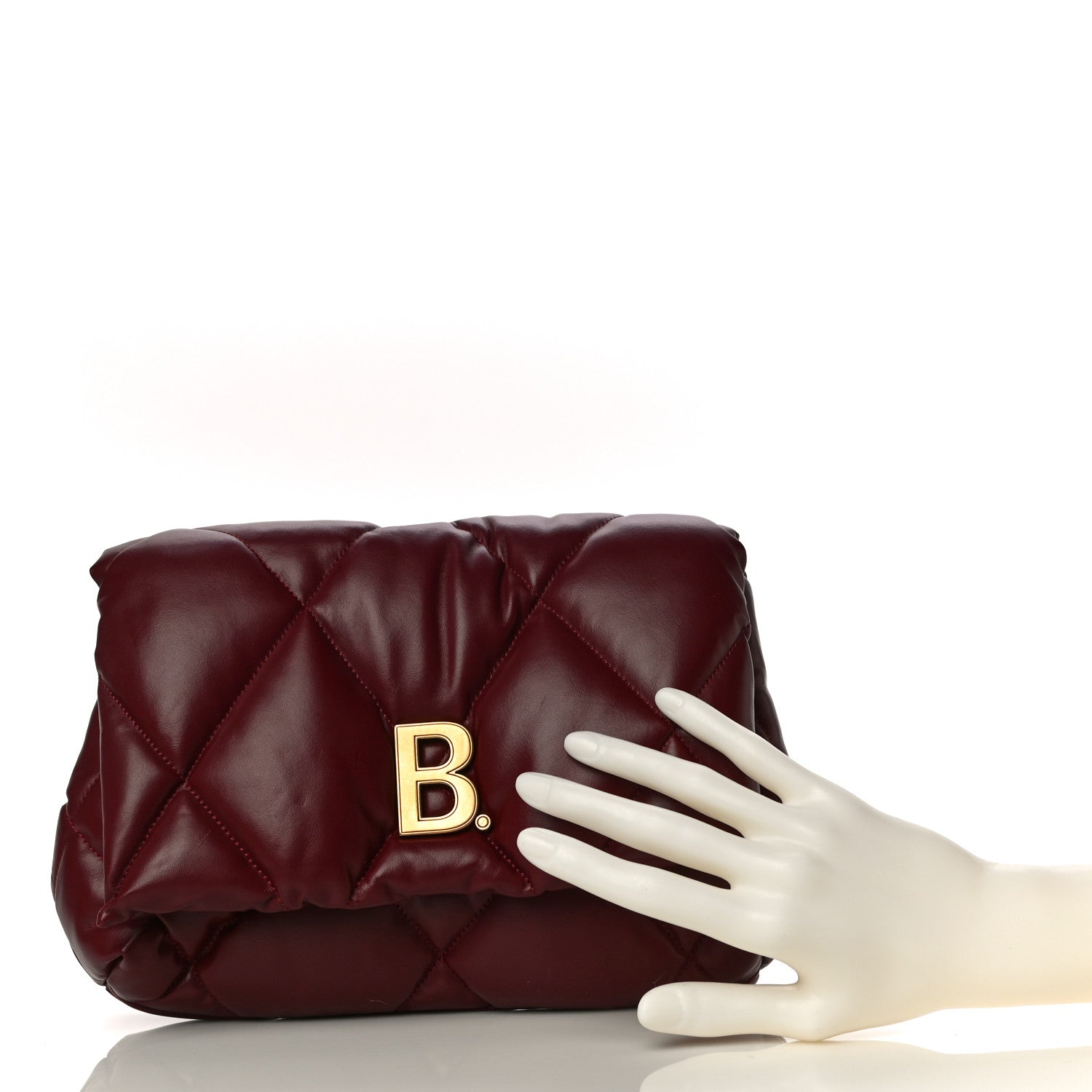 Balenciaga Nappa Calfskin Quilted Touch B Puffy Clutch Dark Red 2 of 10