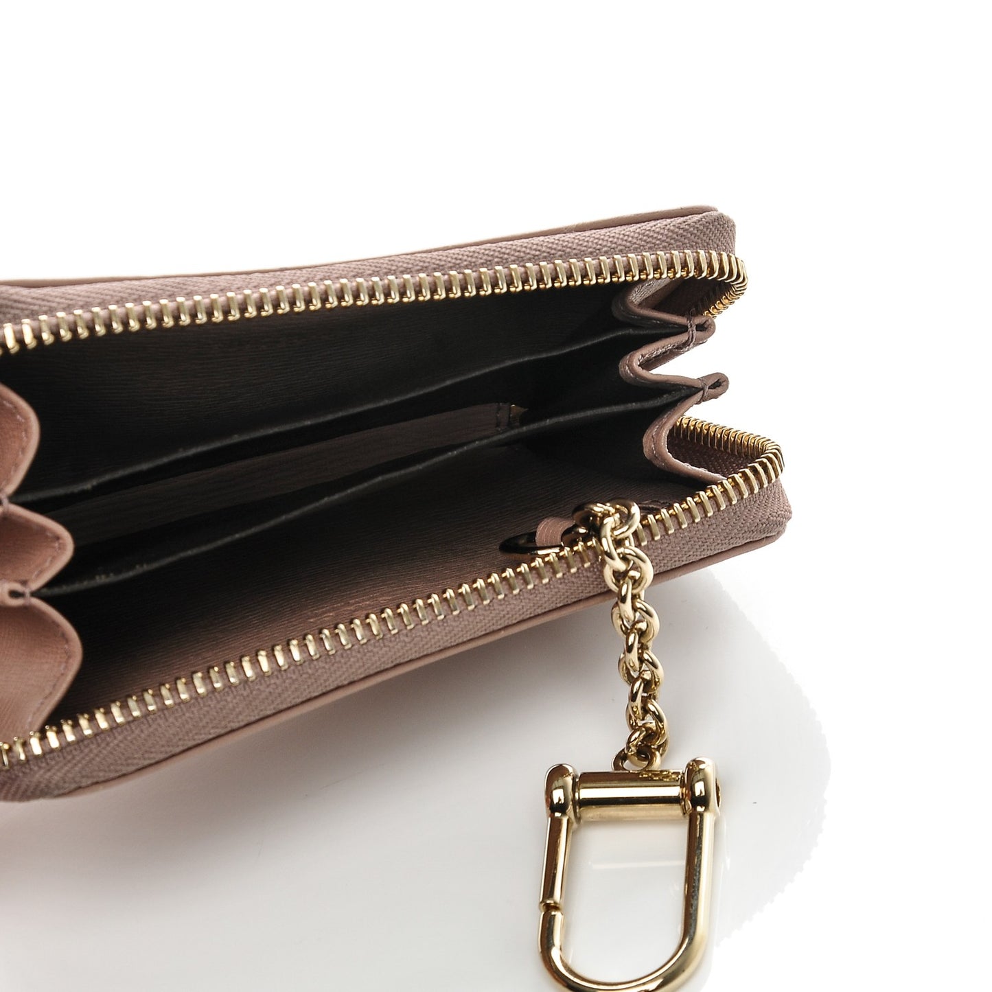 Calfskin Interlocking G Key Ring Coin Purse Pink