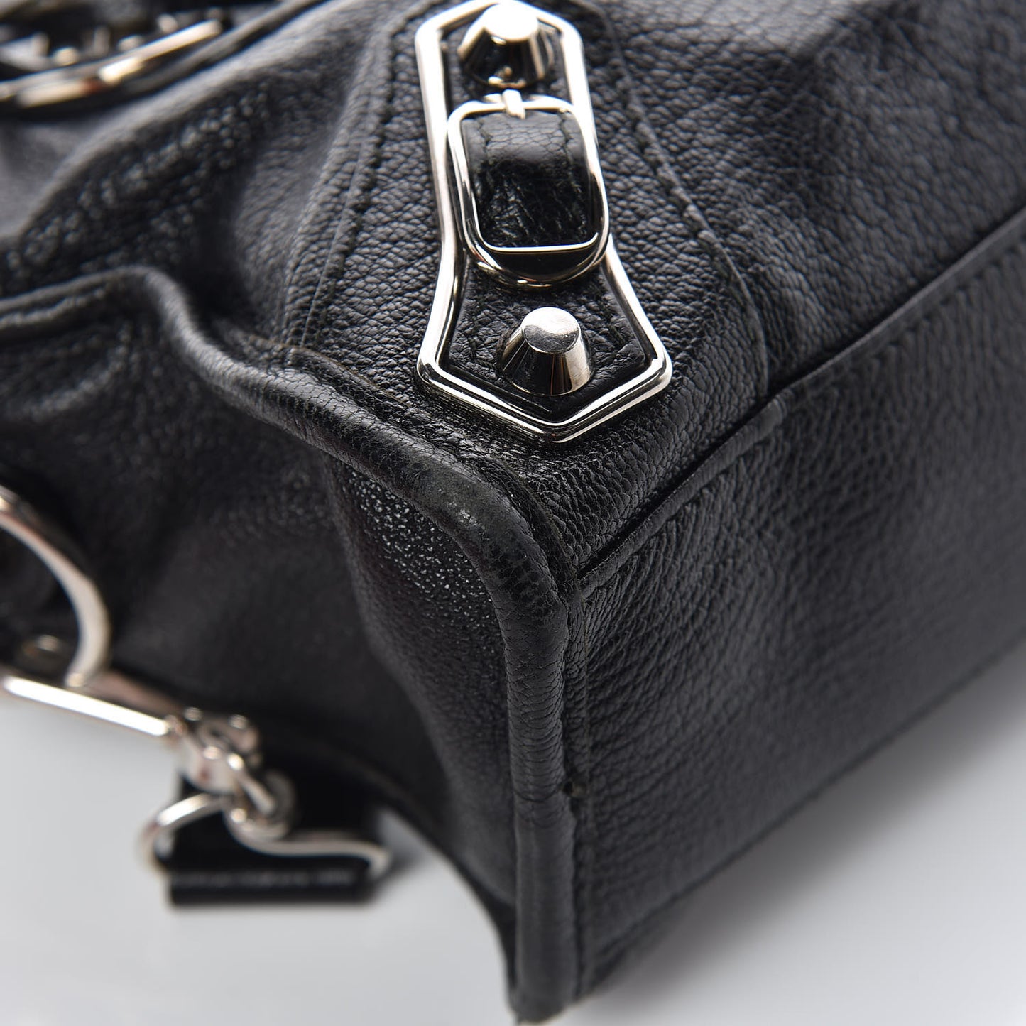 Chevre Silver Metallic Edge Hardware Mini City Black