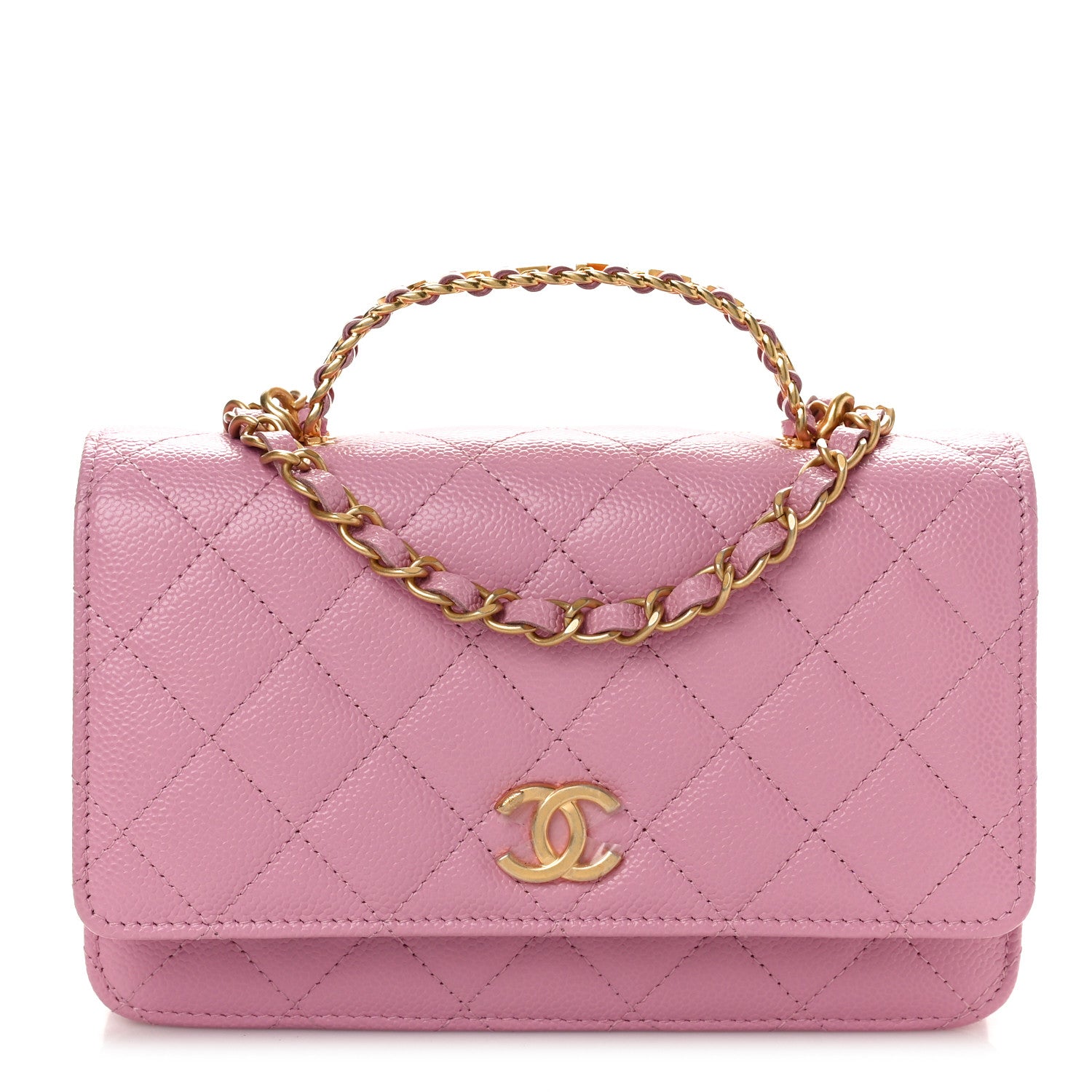 Chanel Shiny Caviar Quilted Pick Me Up Wallet On Chain WOC Pink 1 of 10