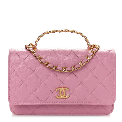 Chanel Shiny Caviar Quilted Pick Me Up Wallet On Chain WOC Pink 1 of 10