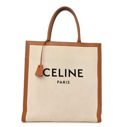 Celine Canvas Calfskin Logo Print Vertical Cabas Natural Tan 1 of 14