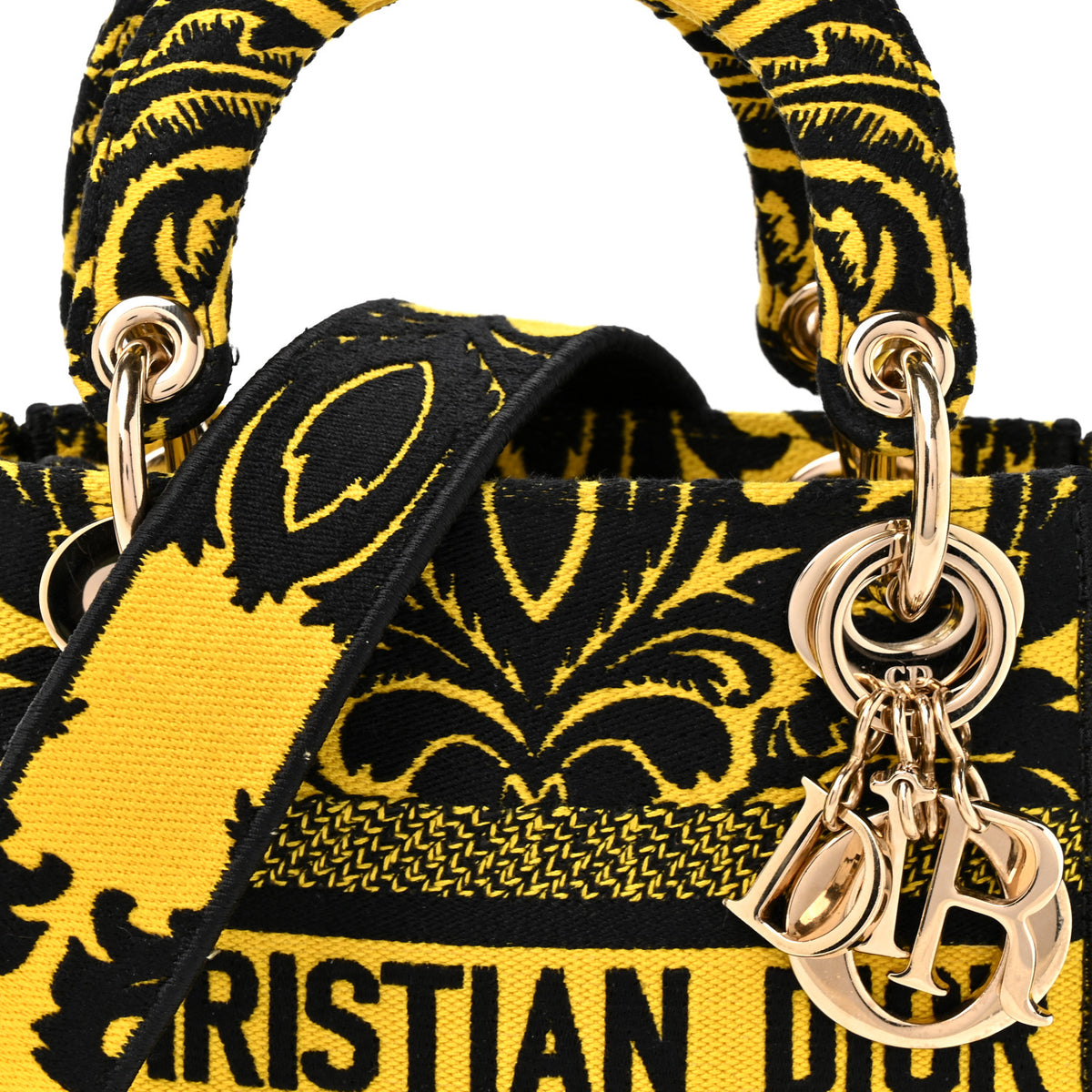 Christian Dior Canvas Petites Fleurs Embroidered Mini Lady D-Lite Black Yellow 7 of 9