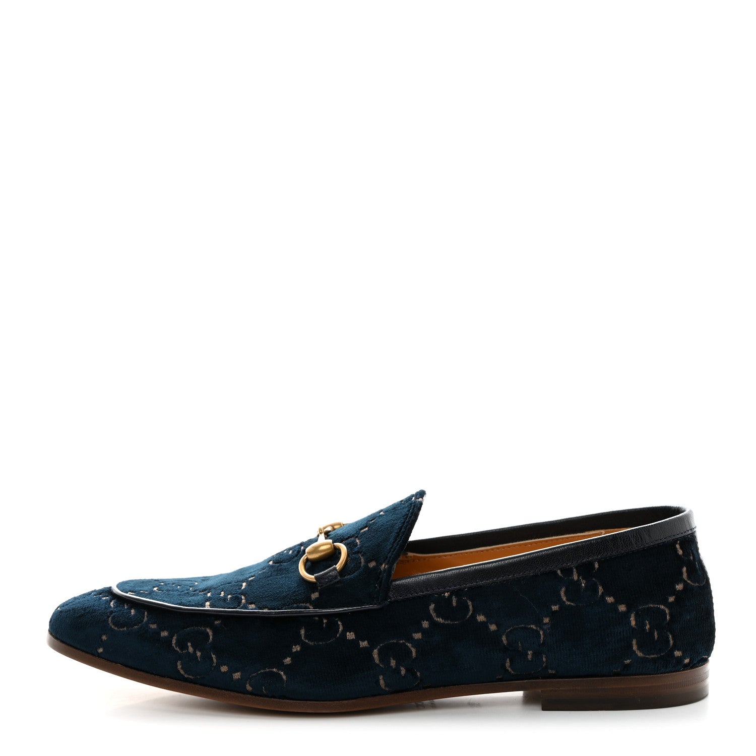 Gucci Velvet GG Monogram Horsebit Mens Jordaan Loafers 9.5 Blue Beige 1 of 9