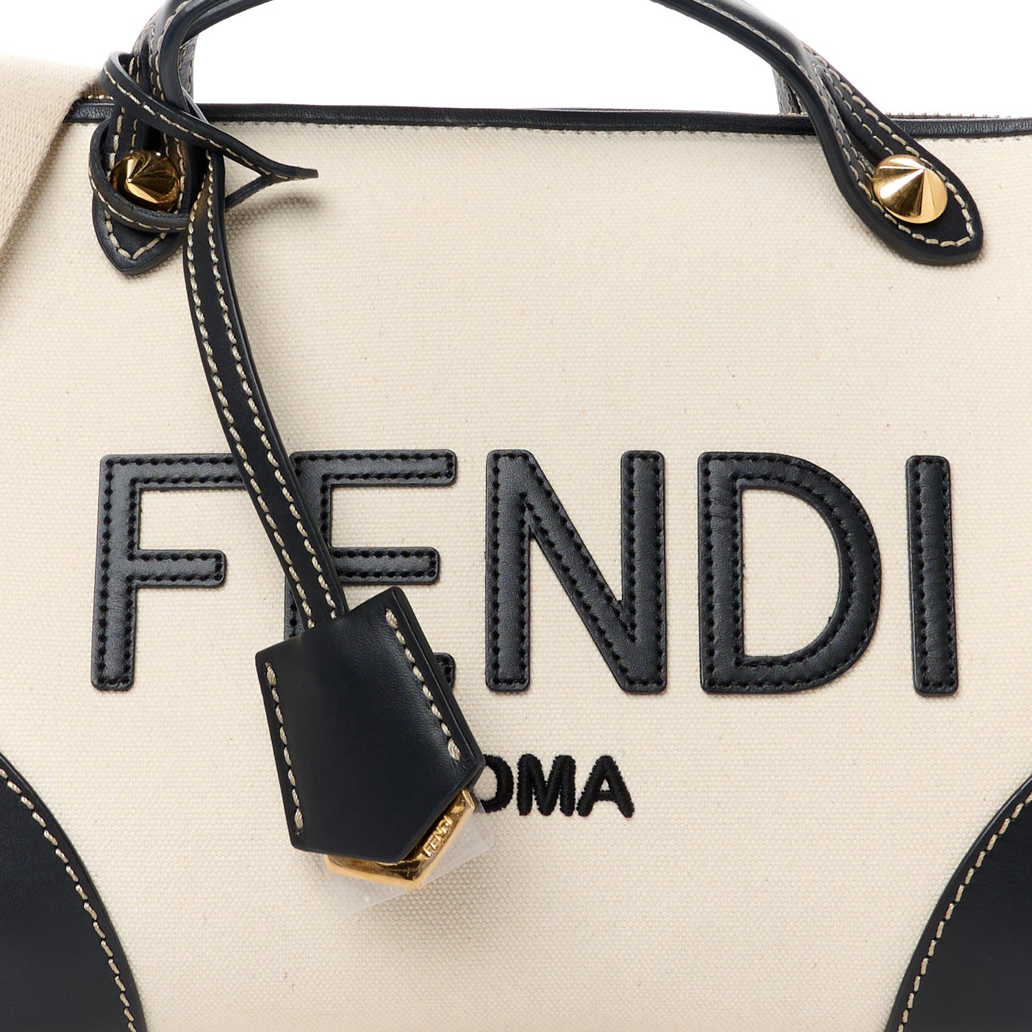 Fendi Canvas Vitello King Logo Embroidered Medium By The Way Boston Bag Grezzo Black 9 of 12
