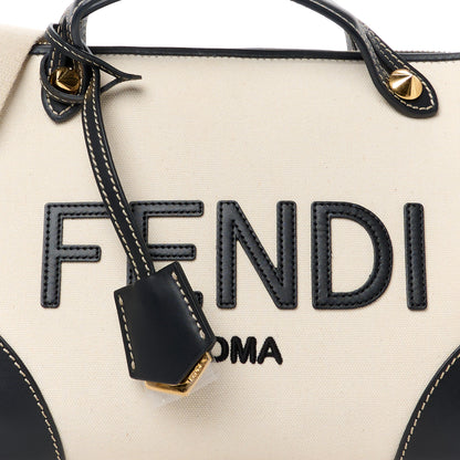Fendi Canvas Vitello King Logo Embroidered Medium By The Way Boston Bag Grezzo Black 9 of 12