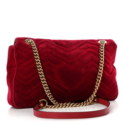 Gucci Velvet Matelasse Medium GG Marmont Shoulder Bag Hibiscus Red 3 of 15