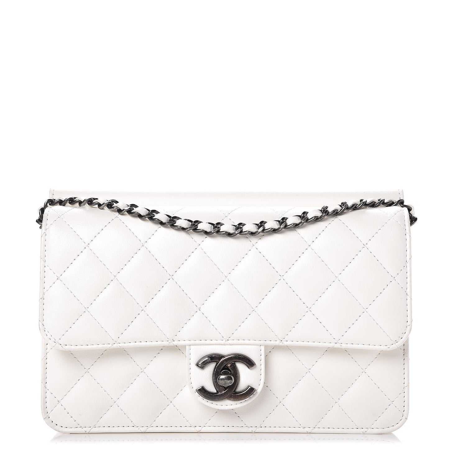 Lambskin Quilted Medium Crossing Times Flap Dark White