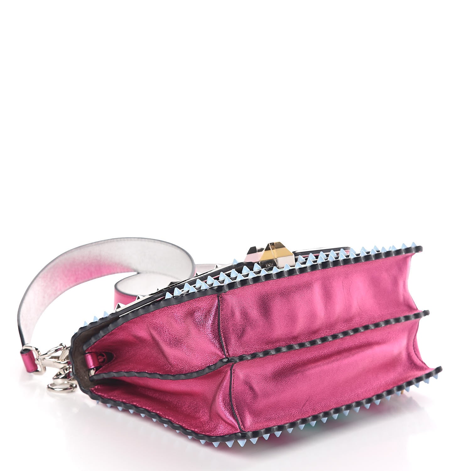 Fendi Metallic Calfskin Wonder Monster Kan I Shoulder Bag Pink Silver 4 of 9