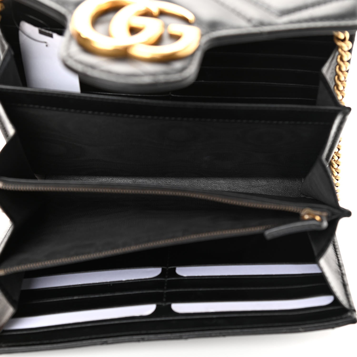Gucci Calfskin Matelasse GG Marmont Chain Wallet Black 5 of 13