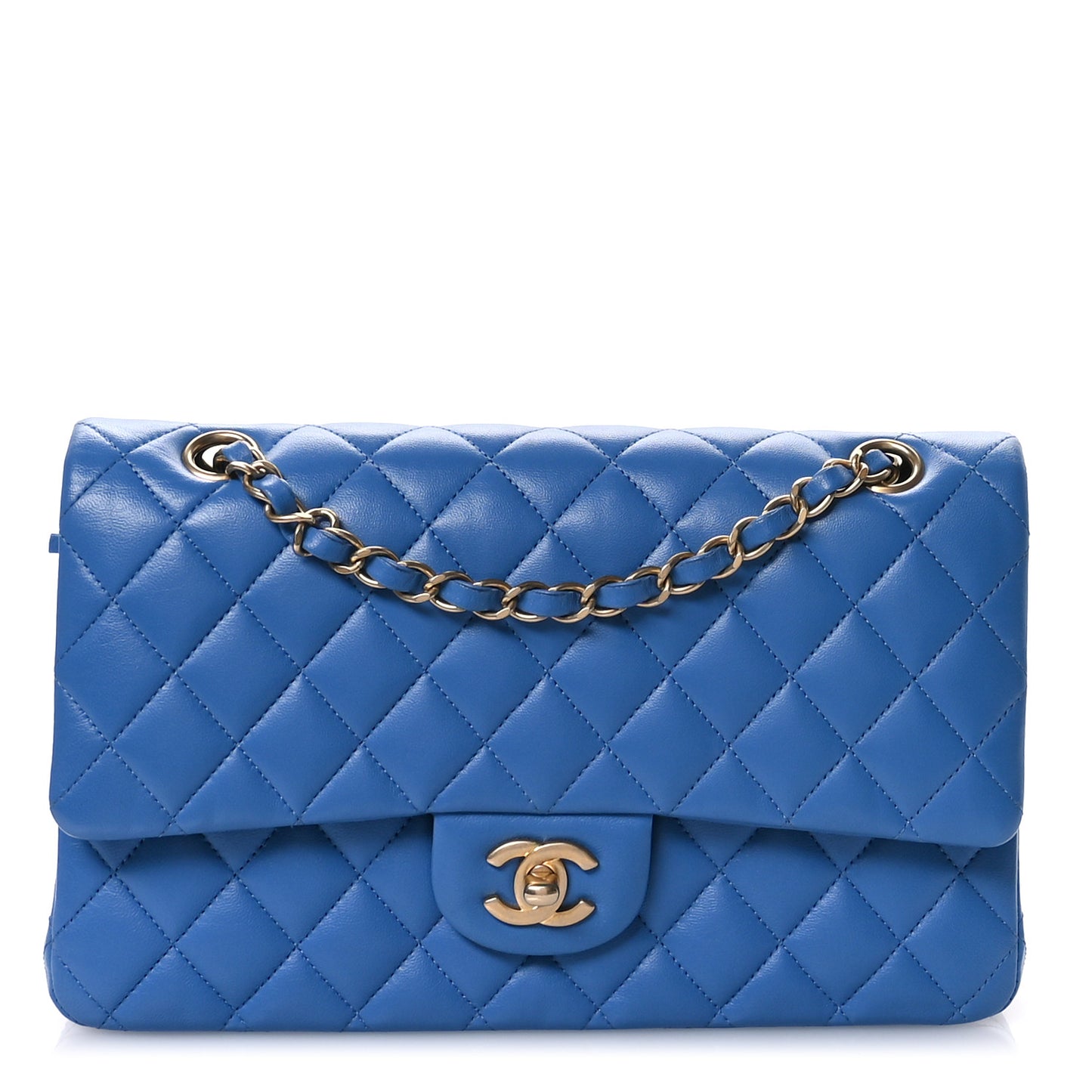 Lambskin Quilted Medium Double Flap Blue