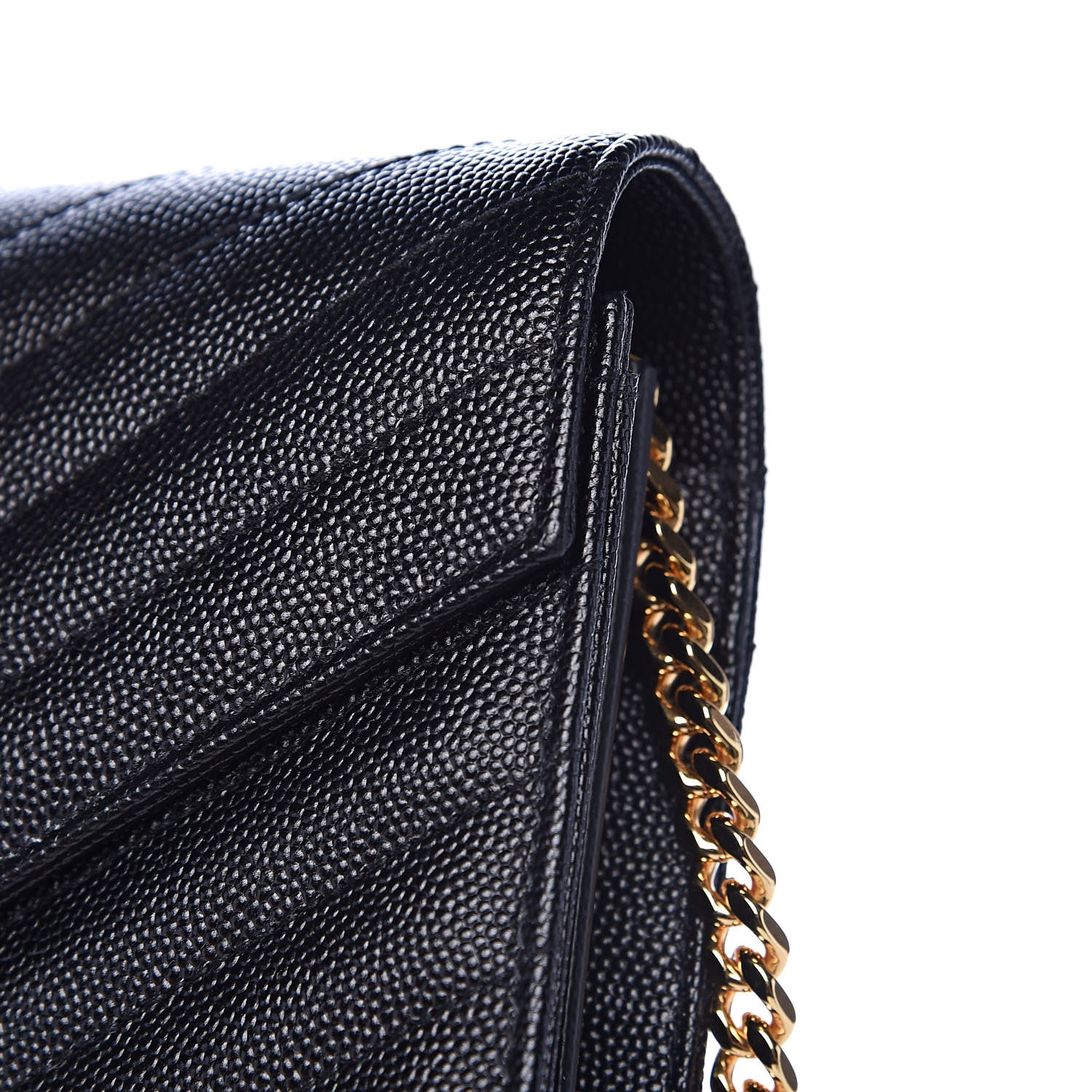 Saint Laurent Grain De Poudre Matelasse Chevron Monogram Chain Wallet Black 10 of 13