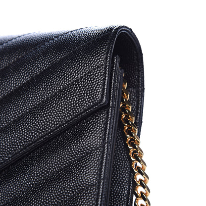 Saint Laurent Grain De Poudre Matelasse Chevron Monogram Chain Wallet Black 10 of 13