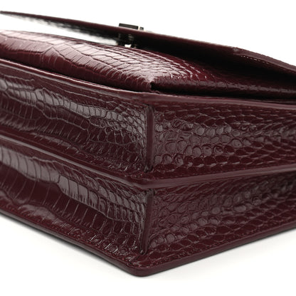 Saint Laurent Calfskin Crocodile Embossed Medium Monogram Sunset Rouge Legion 10 of 10