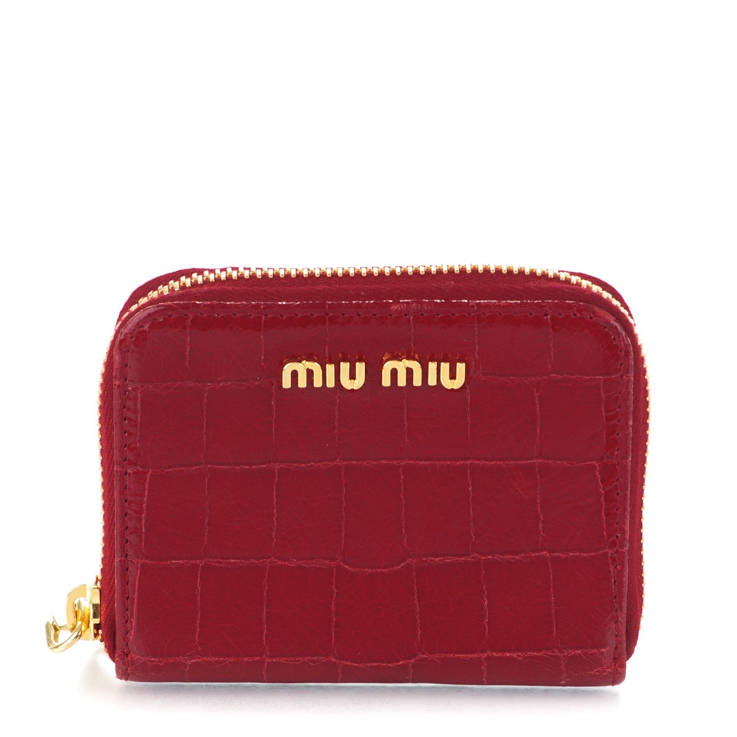 Miu Miu Patent Crocodile Embossed St Cocco Lux Compact Wallet Rubino 1 of 9
