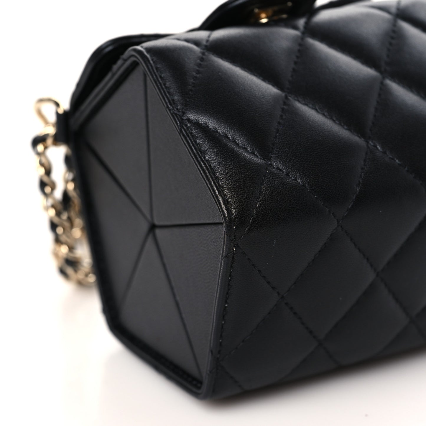 Lambskin Quilted Foldable Jewelry Box With Chain Black