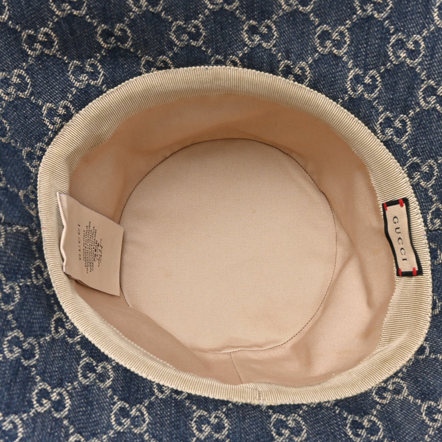 Eco Washed Denim GG Monogram Brim Hat L Blue Ivory