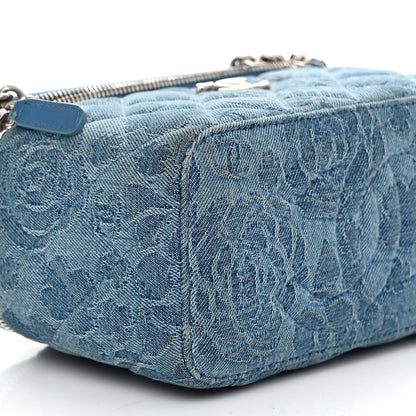 Chanel Denim Quilted Sweetheart Small Vanity Case With Chain Blue 9 of 14