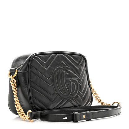 Gucci Calfskin Matelasse Small GG Marmont Chain Shoulder Bag Black 3 of 12
