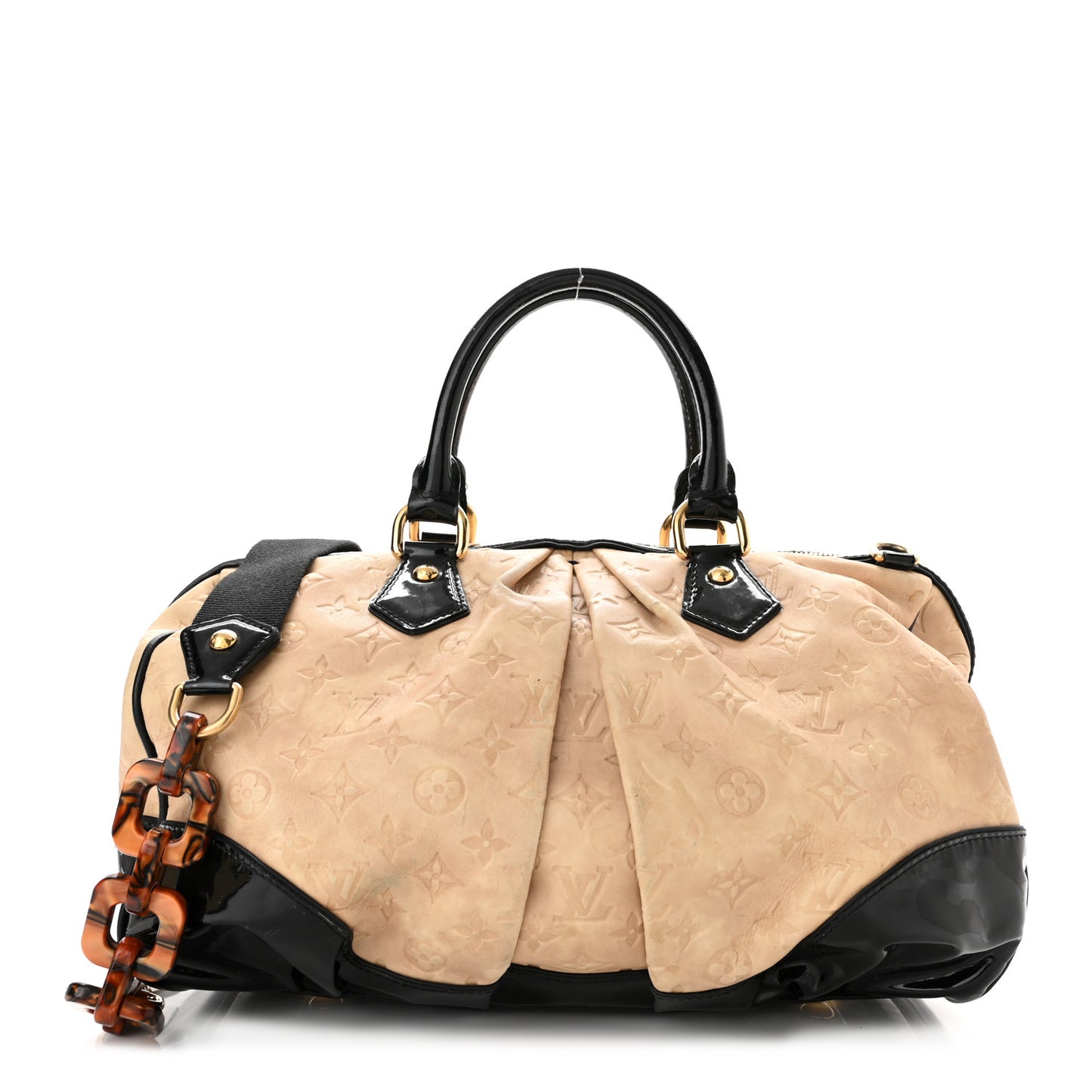 Calfskin Patent Embossed Monogram Stephen Ivory