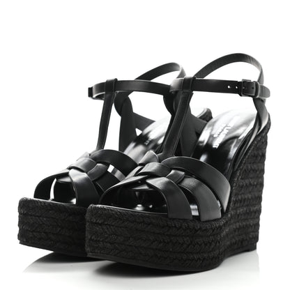 Saint Laurent Calfskin Tribute 95 Platform Espadrille Wedge Sandals 39 Black 3 of 8