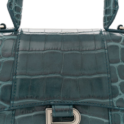 Balenciaga Shiny Calfskin Crocodile Embossed Hourglass Top Handle Bag XS Denim Blue 8 of 11