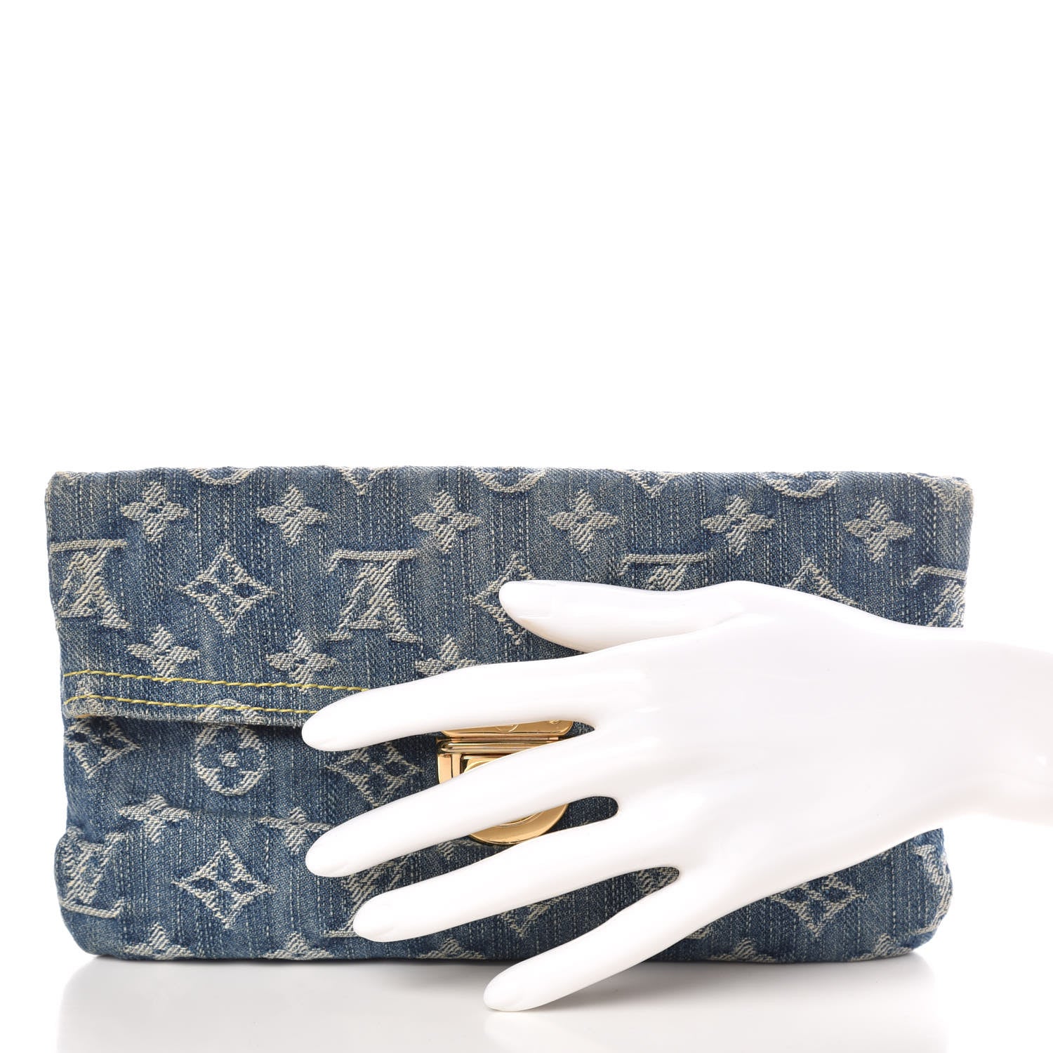 Louis Vuitton Monogram Denim Pochette Plat Clutch Blue 2 of 8