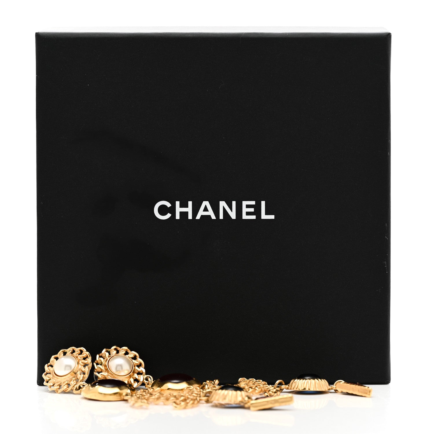Chanel Pearl Gripoix CC Chain Drop Earrings Gold 6 of 6