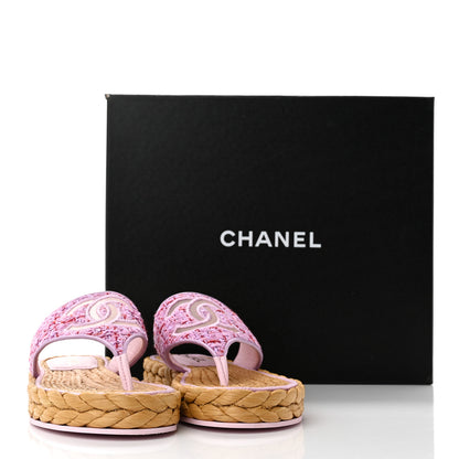 Chanel Tweed Mesh Satin CC Thong Sandals 38.5 Light Purple Pink Red 11 of 11