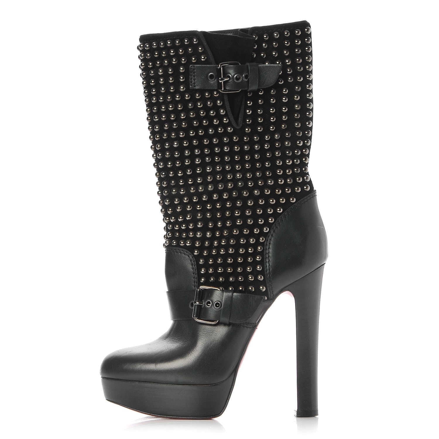 Christian Louboutin Calfskin VIP Suede Marisa 140 Studded Boots 37.5 Black 1 of 9