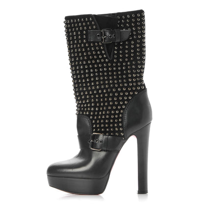 Christian Louboutin Calfskin VIP Suede Marisa 140 Studded Boots 37.5 Black 1 of 9