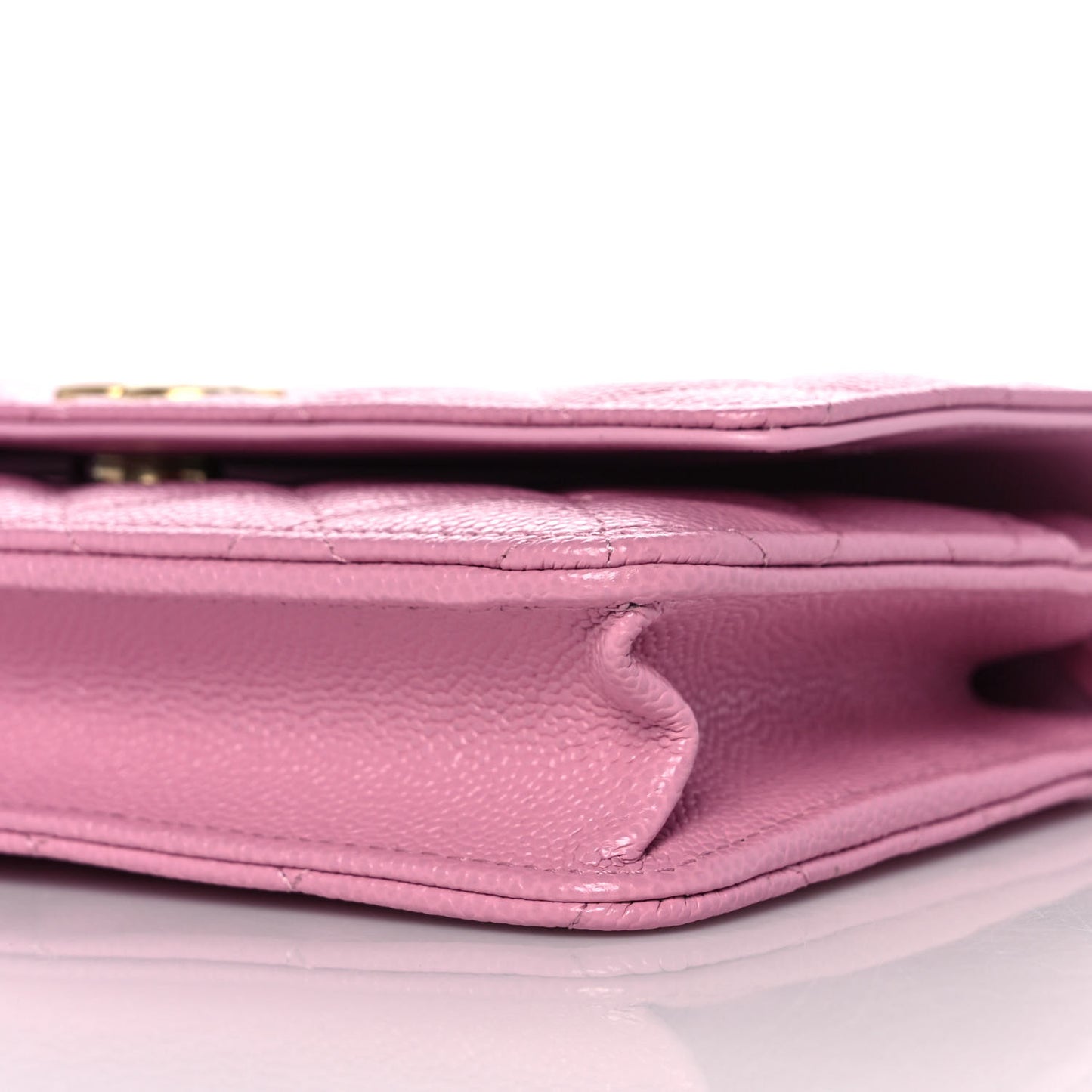 Shiny Caviar Quilted Pick Me Up Wallet On Chain WOC Pink