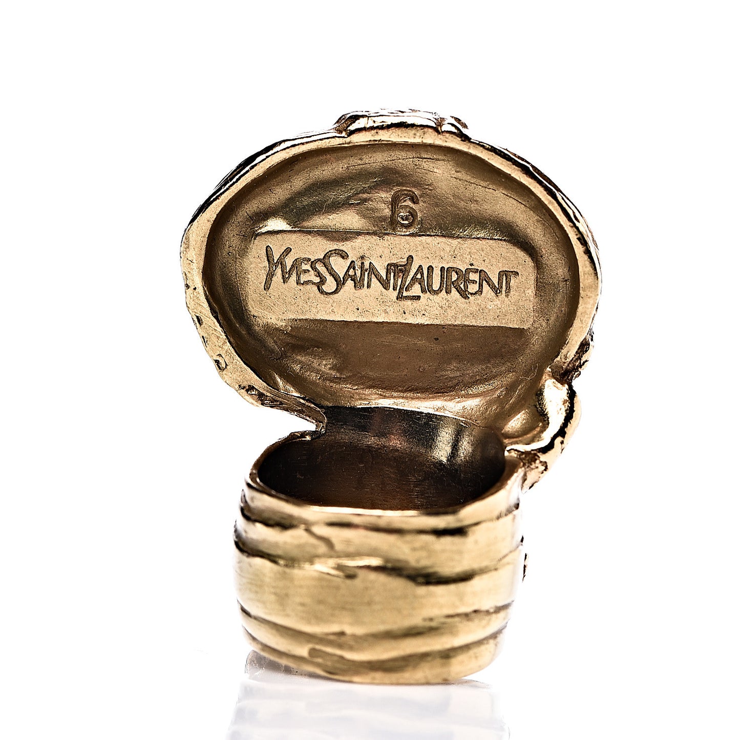 Glass Cabochon Arty Ovale Ring 6 Gold Orange