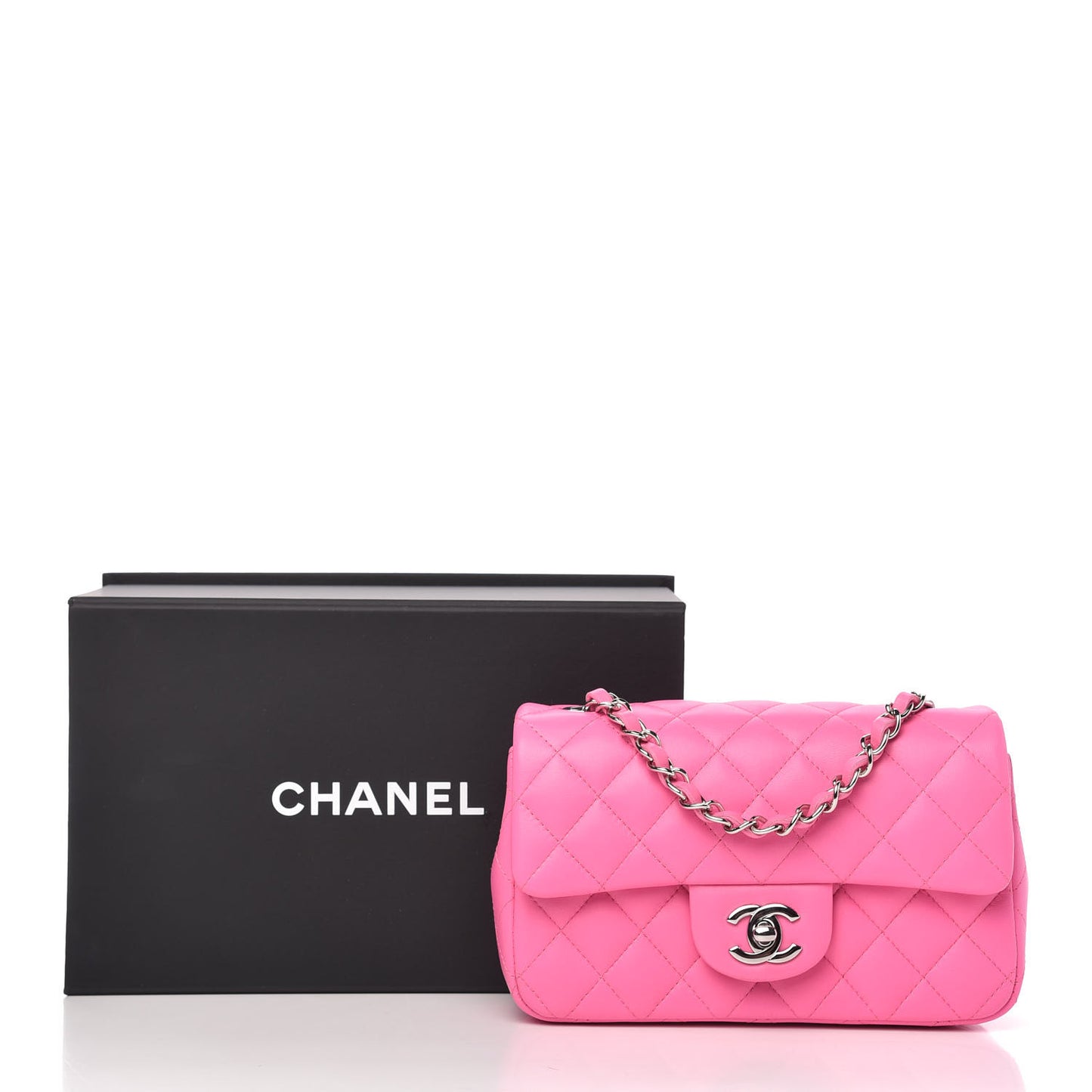 Lambskin Quilted Mini Rectangular Flap Neon Pink