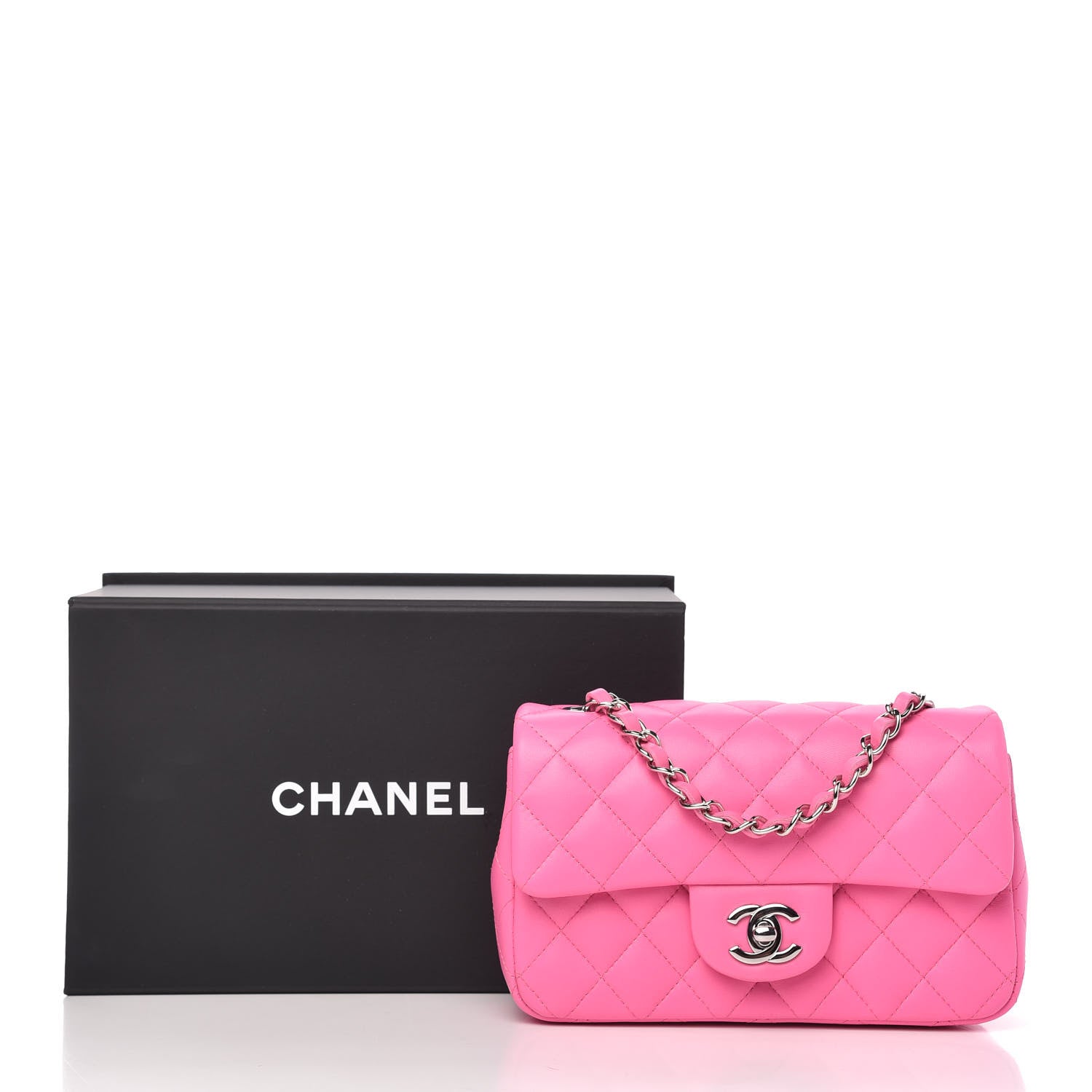 Chanel Lambskin Quilted Mini Rectangular Flap Neon Pink 11 of 11