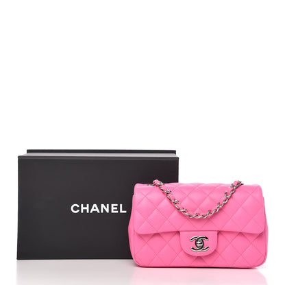 Chanel Lambskin Quilted Mini Rectangular Flap Neon Pink 11 of 11