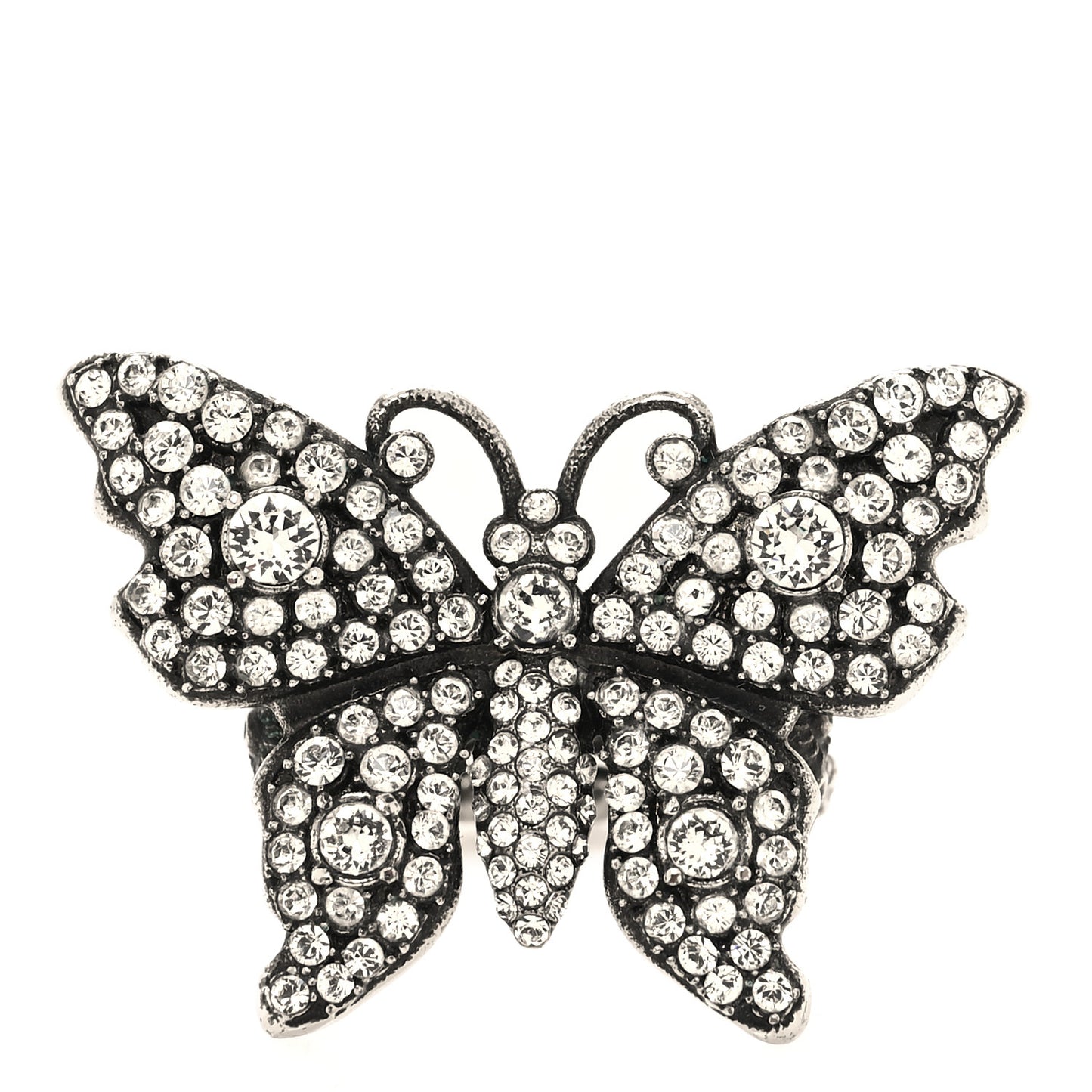 Metal Crystal Butterfly Studded Ring Silver
