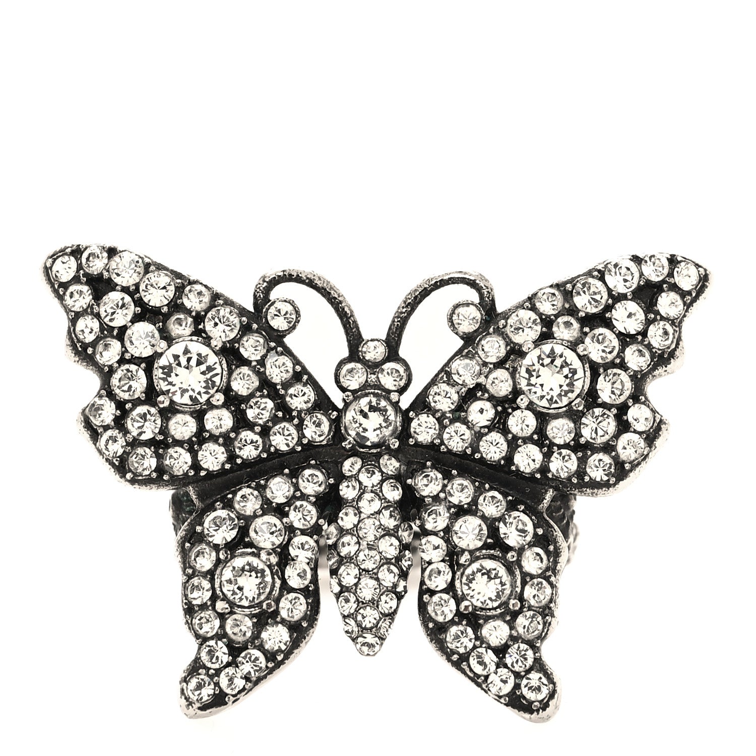 Gucci Metal Crystal Butterfly Studded Ring Silver 1 of 5