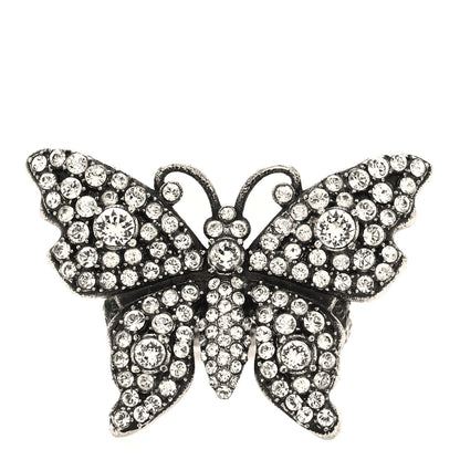 Gucci Metal Crystal Butterfly Studded Ring Silver 1 of 5